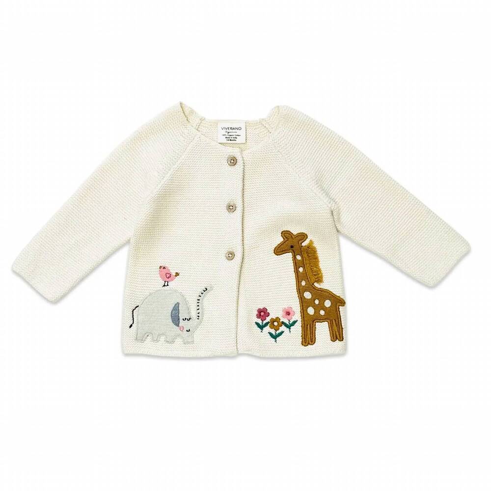 NEW VIVERANO ORGANICS kids eden safari embroidered cardigan sweater in natural